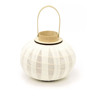 27x22cm Dome Candle Lantern With Gauze | Decorative Round White Tea Light Candle Holder | Large Wooden Globe Hanging Hurricane Candle Lantern