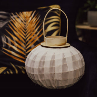 27x22cm Dome Candle Lantern With Gauze | Decorative Round White Tea Light Candle Holder | Large Wooden Globe Hanging Hurricane Candle Lantern