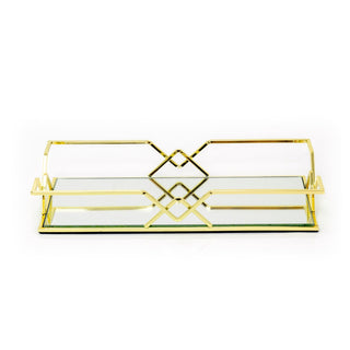 Gold Metal Mirrored Vanity Tray For Perfume And Candles | Glass Mirror Tray 31cm