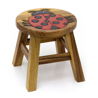 Children's Wooden Ladybird Stool | Small Round Ladybug Footstool for Kids - 25cm