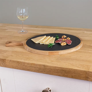 Round Wood & Slate Serving Board | Serving Platter Grazing Board - 40cm