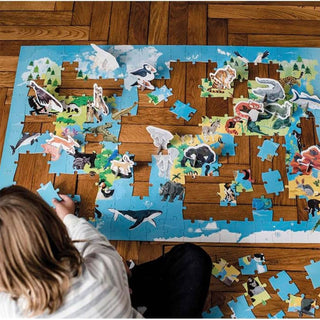 Janod Endangered Animals Puzzle | 200 Pc 3D Animal World Map Educational Jigsaw