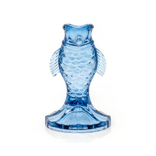 Nautical Glass Fish Candle Holder | Seashore Blue Fish-shaped Candlestick 12cm