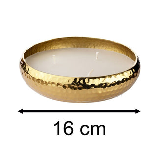 3 Wick Vanilla Scented Candle & Holder | Gold Metal Bowl and Candle - 16cm