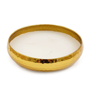 3 Wick Vanilla Scented Candle & Holder | Gold Metal Bowl and Candle - 16cm