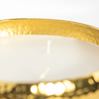 3 Wick Vanilla Scented Candle & Holder | Gold Metal Bowl and Candle - 16cm