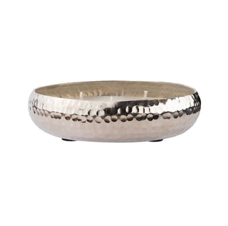 3 Wick Vanilla Scented Candle & Holder | Silver Metal Bowl and Candle - 16cm