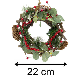 22cm Traditional Christmas Wreath Pine Cone And Berry Decoration | Christmas Door Wreath Xmas Wreath | Christmas Decorations