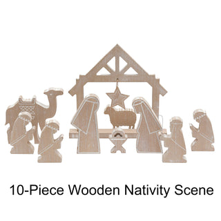 Handcrafted 10-Piece Wooden Nativity Set Traditional Nativity Scene with Figures