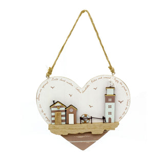 Heart Shaped Beach Hut Plaque | Hanging Beach Hut Sign Nautical Wall Art - 16cm