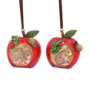 Apple with Mouse Christmas Bauble | Resin Apple Christmas Tree Hanging Ornament