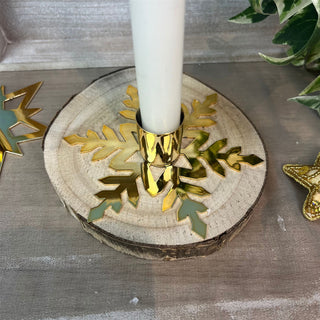 Gold Metal Christmas Candlestick | Festive Snowflake Candle Holder - 11cm