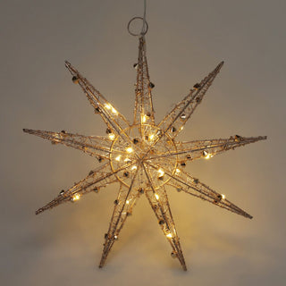 3D Gold Christmas Star Light | 20 LED Battery Operated Window Decoration - 32cm