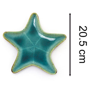 Ceramic Blue Teal Starfish Plate | Nautical Trinket Tray Jewellery Dish - 21cm