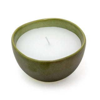 Unscented Candle & Ceramic Holder | White Wax Candle in Porcelain Bowl - 10x6cm