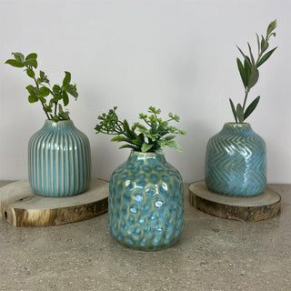 Aqua Blue Ceramic Stem Vase | Small Decorative Stoneware Vase for Flowers - 10cm