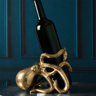 Gold Metal Octopus Wine Bottle Holder | Nautical Wine Bottle Stand - 15x20cm