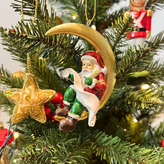 Santa on the Moon Bauble | Santa Claus Resin Christmas Tree Hanging Ornament 9cm