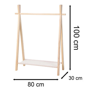 Kids Clothes Rail with Shelf | Children's Free Standing Wooden Clothes Rack 100cm