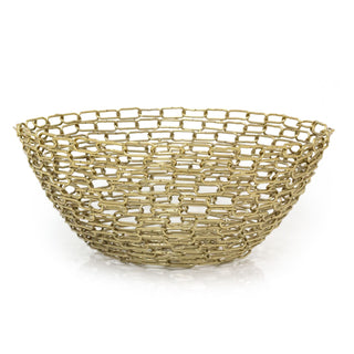 Gold Metal Chain Link Bowl | Round Decorative Gold Effect Display Dish - 26cm