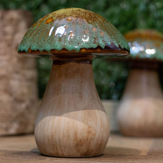 Ceramic Mushroom Ornament | Reactive Glaze Rustic Toadstool Statue - 14cm