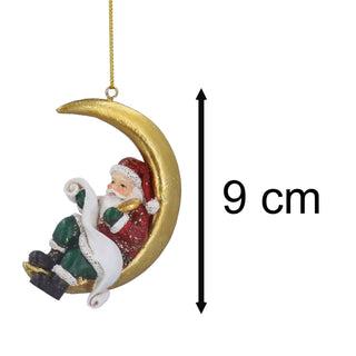 Santa on the Moon Bauble | Santa Claus Resin Christmas Tree Hanging Ornament 9cm