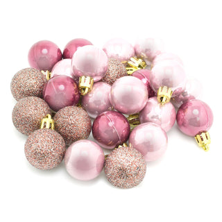 24 Piece Pink Mini Christmas Baubles | Christmas Tree Decorations | Pink Xmas Baubles Christmas Decor