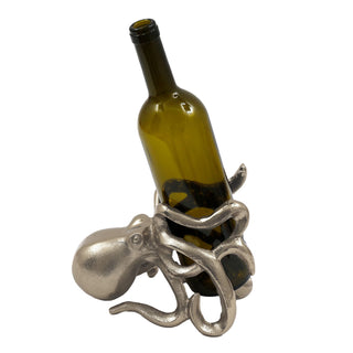 Silver Metal Octopus Wine Bottle Holder | Nautical Wine Bottle Stand - 15x20cm