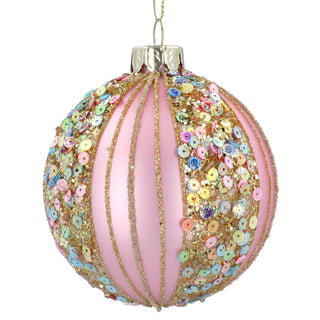 Matt Pink Bauble with Sequins | Luxury Christmas Tree Hanging Ornament - 8cm