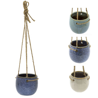 Reactive Glaze Hanging Planter | Indoor Ceramic Hanging Basket Plant Pot - 11cm