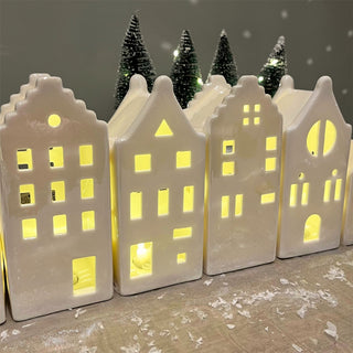 15cm White Ceramic LED Christmas House | Light-Up Ornament | Design Varies