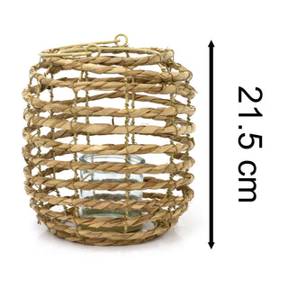 Rattan Hanging Candle Lantern | Large Woven Hurricane Tea Light Lantern - 26cm