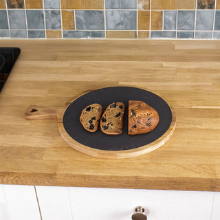 Round Wood & Slate Serving Board | Serving Platter Grazing Board - 40cm