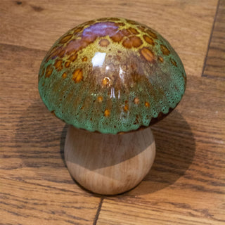 Ceramic Mushroom Ornament | Reactive Glaze Rustic Toadstool Statue - 14cm