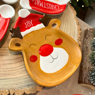 Reindeer Christmas Plate | Novelty Character Snack Plate Xmas Serving Dish 19cm