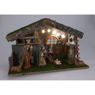 LED Traditional Christmas Nativity Set & 8 Detailed Figures Stable Crib Scene