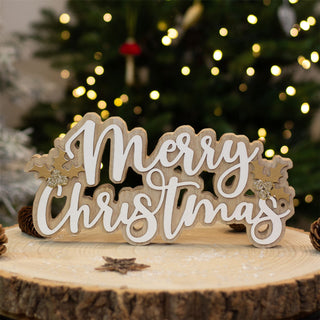 Merry Christmas Wooden Word Block | Festive Freestanding Wooden Letter Sign 30cm