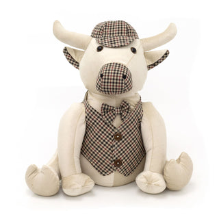 Buster Bull Tweed Fabric Doorstop | Novelty Cow-Shaped Animal Door Stop- 30cm