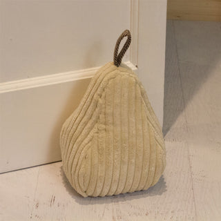 Cream Corduroy Fabric Doorstop | Triangular Weighted Door Stop with Handle 1.2kg