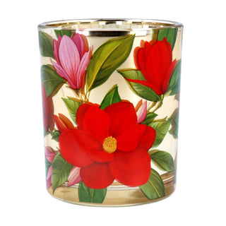 Red Magnolia Tealight Holder | Round Glass Christmas Candle Holder - 7cm