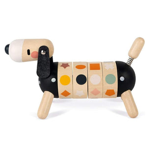 Janod Rotating Dog Wooden Early Learning Toy | Match Shapes & Colours | Age 2+