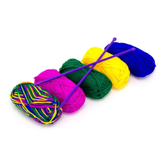 5 Multicolour Knitting Yarns & Needles | Craft Knitting Starter Set With Yarn