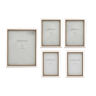 5 - Piece Natural White Photo Frame Set | Wooden Wall Mounted Multi Picture Frames