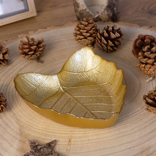 Gold Glass Leaf Trinket Bowl | Botanical Vanity Plate Trinket Dish - 16x14cm