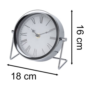 Modern Silver Metal Mantel Clock | Battery Operated Table Clock With Stand 16cm