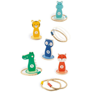 Janod Animals Wooden Ring Toss Quoits Game | Kids Outdoor Hoopla Target Game 3+