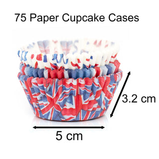 Pack Of 75 Union Jack Cake Cases | Paper Cupcake Cases With 3 Union Jack Designs