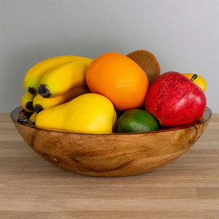 Teal Citrus Zest Enamelled Bowl | Wooden Kitchen Fruit Bowl Serving Bowl - 25cm
