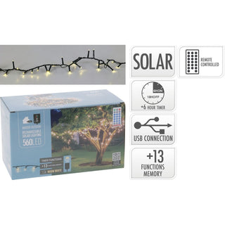 560 Warm White LED Outdoor Solar Fairy Lights 13 Modes, Timer & Remote Control