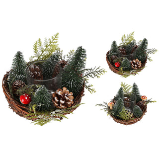 Christmas Tree Tealight Candle Holder | Pinecone & Toadstool Centrepiece - 12cm